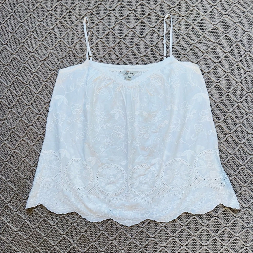 Elegant White Embroidered Women's Tank Top Cami XL